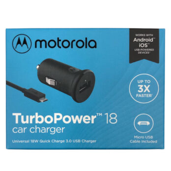 Cargador auto Motorola 18W con cable Microusb + USB CAJA